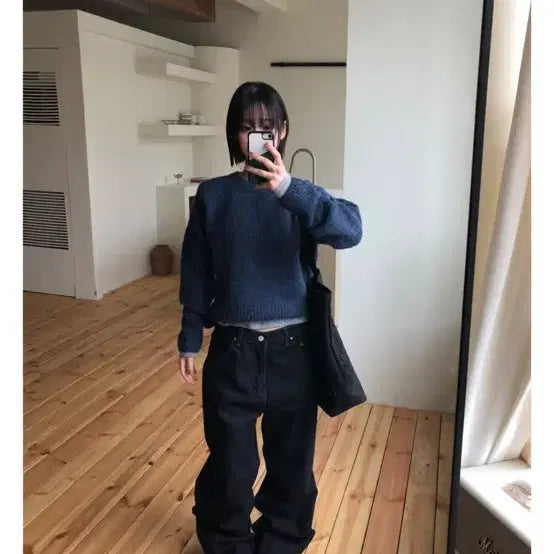 [BUNJANG] Zigzag Slo Nerdy Flare Denim Pants (Black Wash) / 지그재그 슬로 너디 플레어 데님팬츠 흑청