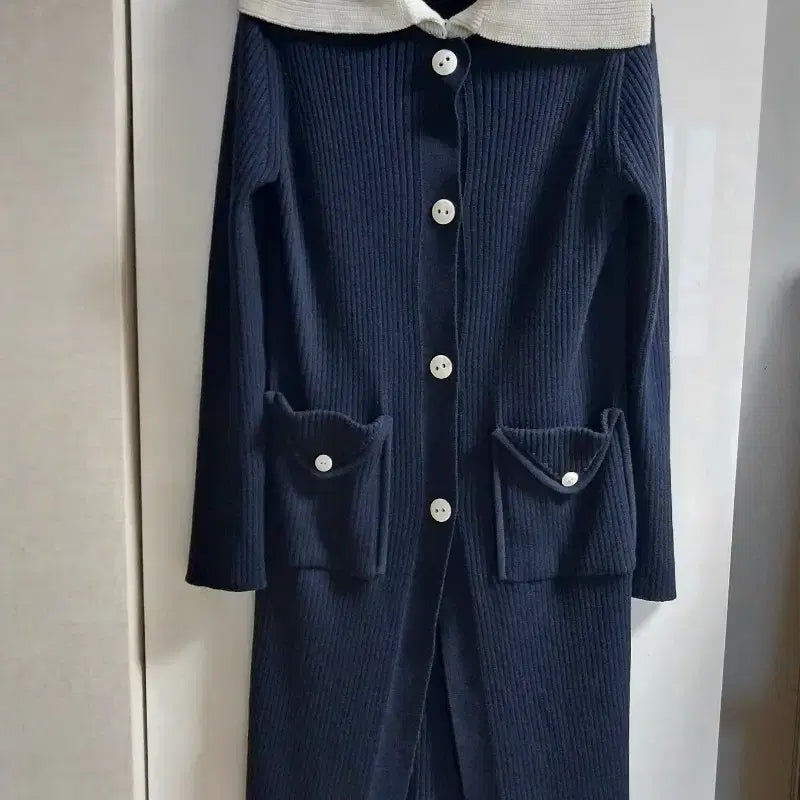 [BUNJANG] Lucky Chouette Navy Long Cardigan / 럭키슈에뜨 네이비 롱 가디건