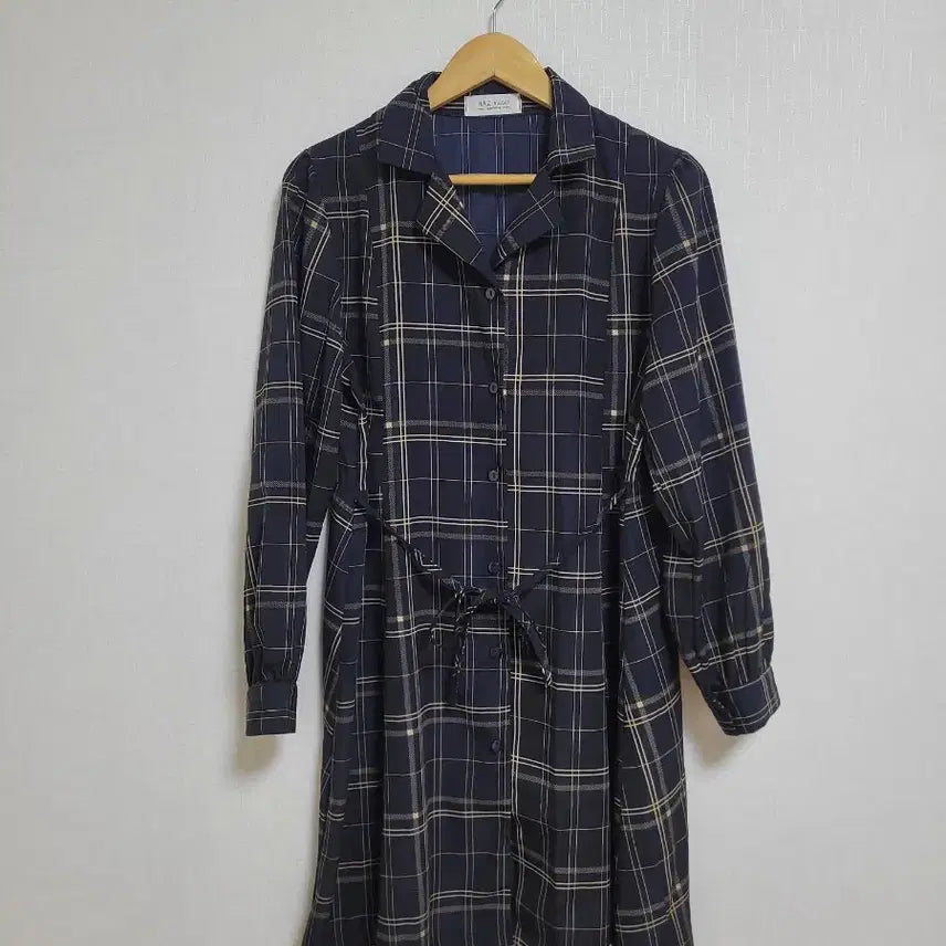 [BUNJANG] H&amp;Z Studio Navy Check Long Dress / 900.H&amp;Z studio 네이비 체크 롱 원피스