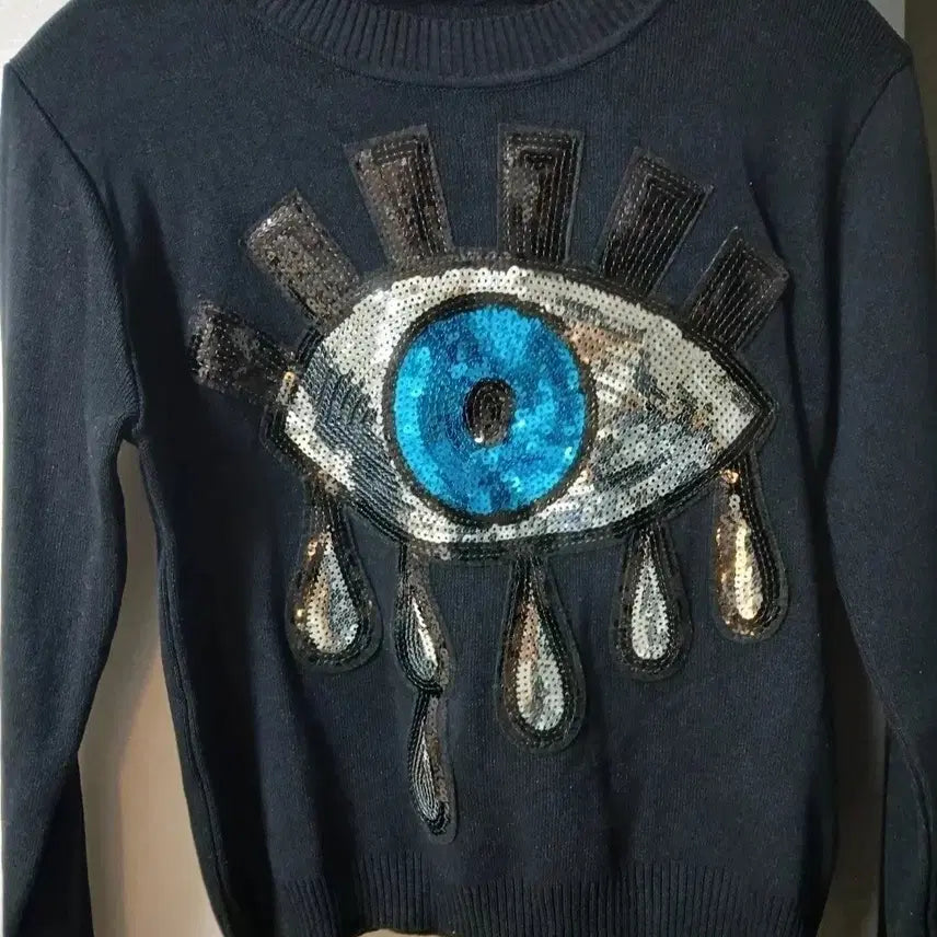 [BUNJANG] Sequin Black Sweatshirt Viscose Knit Sweater / 눈 스팽글 블랙 맨투맨 비스코사 니트 스웨터