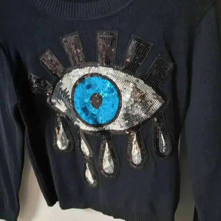 [BUNJANG] Sequin Black Sweatshirt Viscose Knit Sweater / 눈 스팽글 블랙 맨투맨 비스코사 니트 스웨터