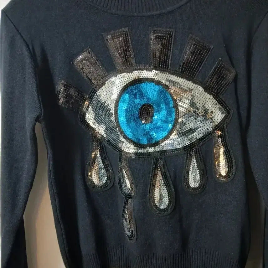 [BUNJANG] Sequin Black Sweatshirt Viscose Knit Sweater / 눈 스팽글 블랙 맨투맨 비스코사 니트 스웨터