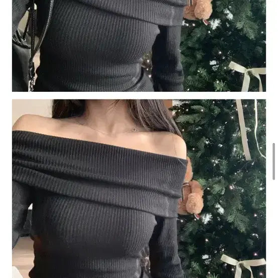 [BUNJANG] Black Off-Shoulder Long Sleeve Top / 정가3.5/ 핏 대박 검정오프숄더티