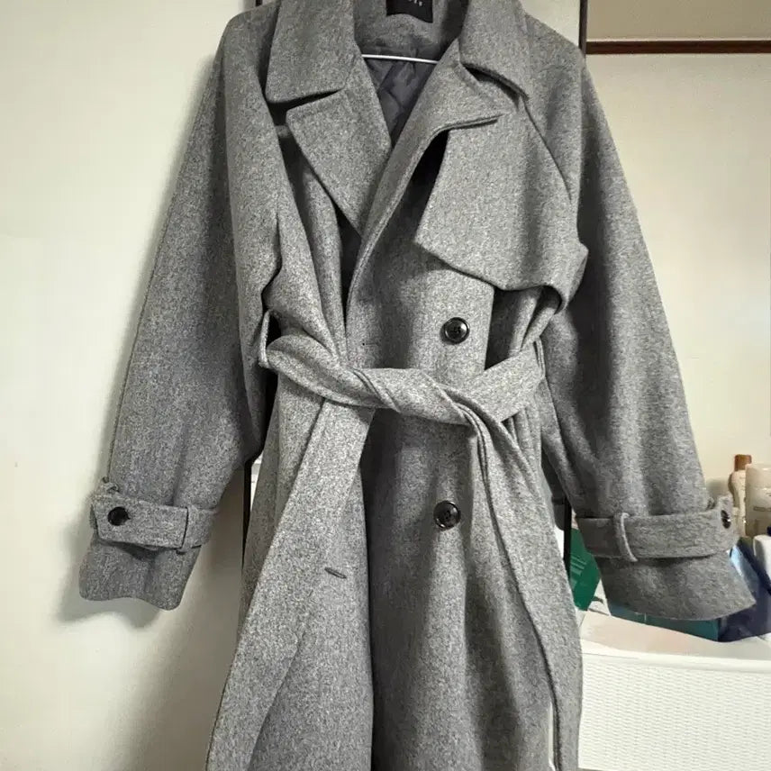[BUNJANG] Belt Set Padded Grey Coat / 벨트끈 세트 누빔 그레이코트(1번입음!)