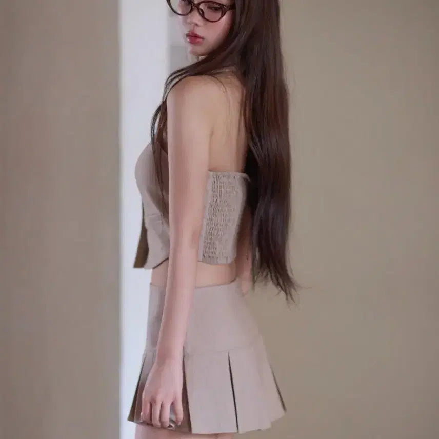 [BUNJANG] KINDAME Smoke Halterneck Shirt Beige M / 카인다미 스모크 홀터넥 셔츠 연베이지/M