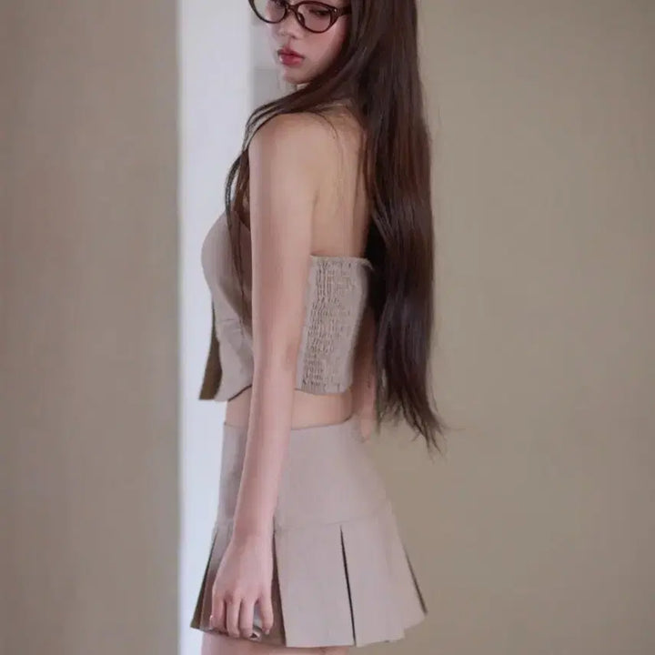 [BUNJANG] KINDAME Smoke Halterneck Shirt Beige M / 카인다미 스모크 홀터넥 셔츠 연베이지/M