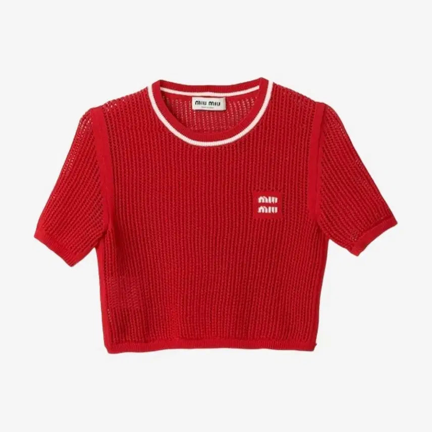 [BUNJANG] Miu Miu Red Cropped Short Sleeve Knit Top / 미우미우 레드 크롭 반팔 니트