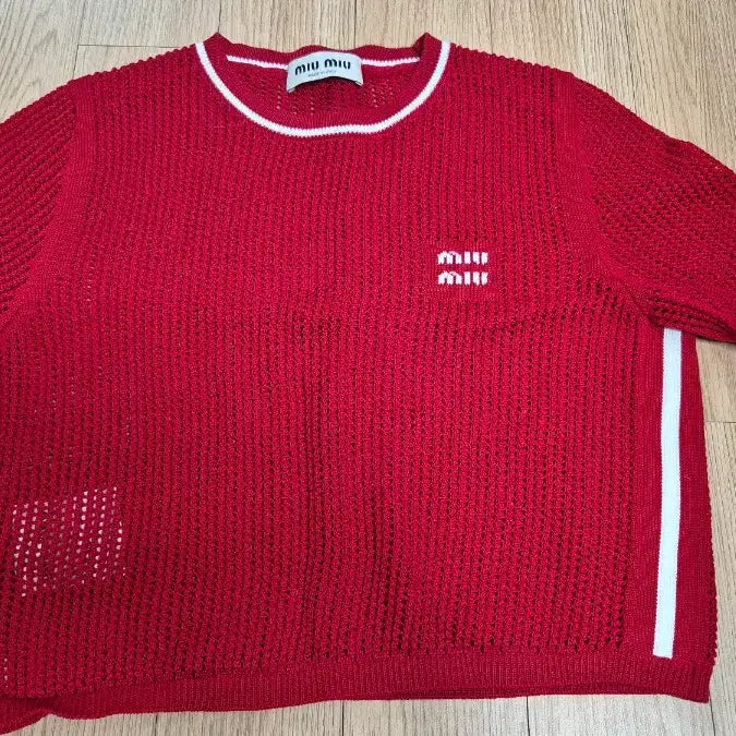 [BUNJANG] Miu Miu Red Cropped Short Sleeve Knit Top / 미우미우 레드 크롭 반팔 니트