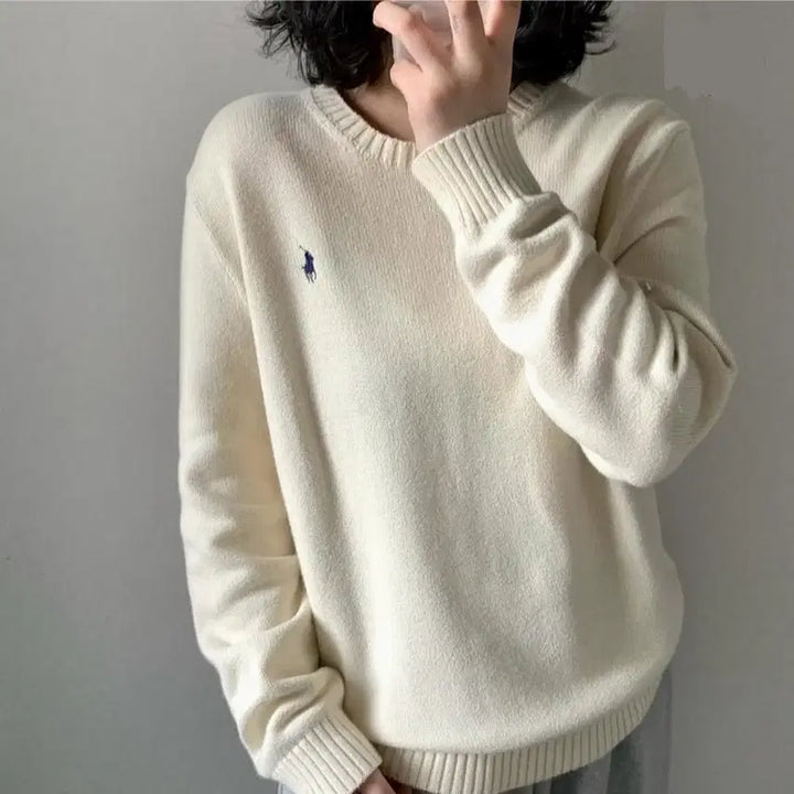 [BUNJANG] Polo Ivory Roundneck Cotton Knit L / 폴로 아이보리 라운드넥 코튼 니트 L