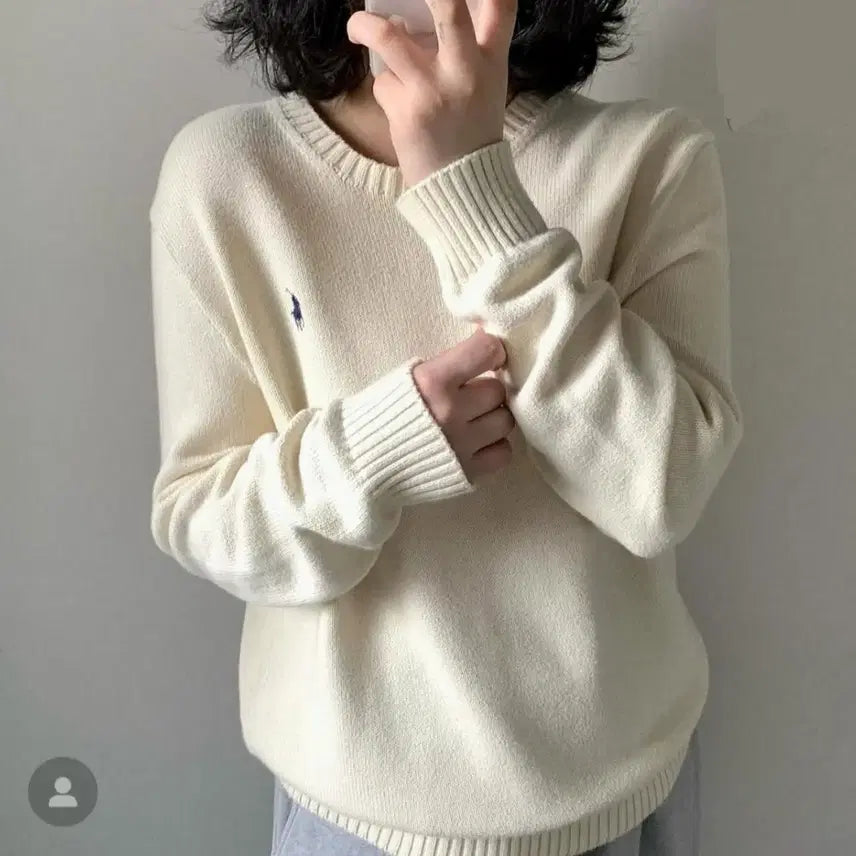 [BUNJANG] Polo Ivory Roundneck Cotton Knit L / 폴로 아이보리 라운드넥 코튼 니트 L