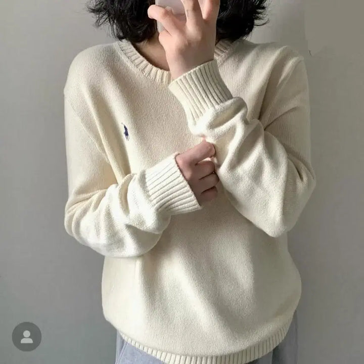 [BUNJANG] Polo Ivory Roundneck Cotton Knit L / 폴로 아이보리 라운드넥 코튼 니트 L