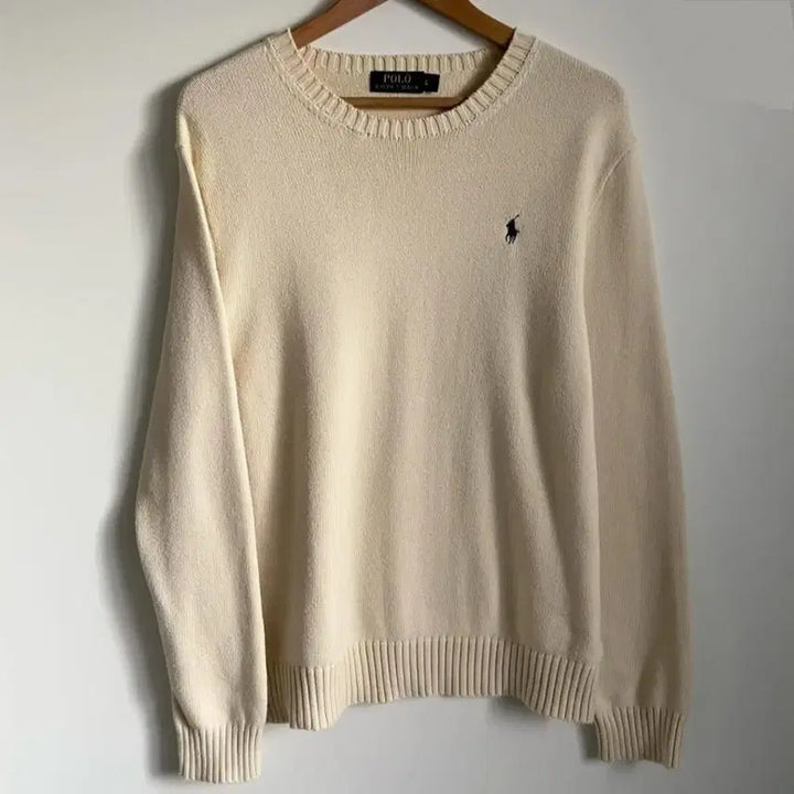 [BUNJANG] Polo Ivory Roundneck Cotton Knit L / 폴로 아이보리 라운드넥 코튼 니트 L
