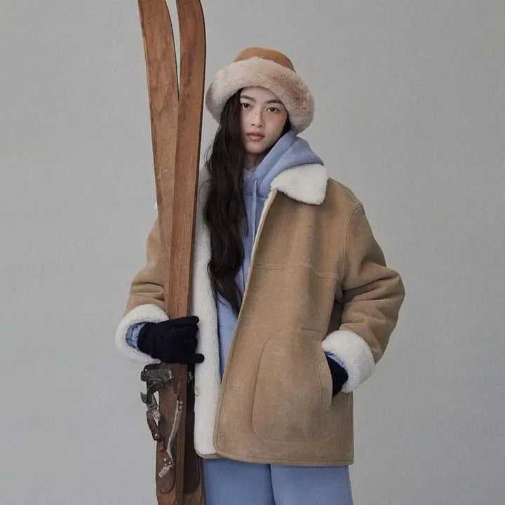 [BUNJANG] HOWUS Reversible Sheepskin Coat Cream / 호와스 리버시블 반프 무스탕 크림