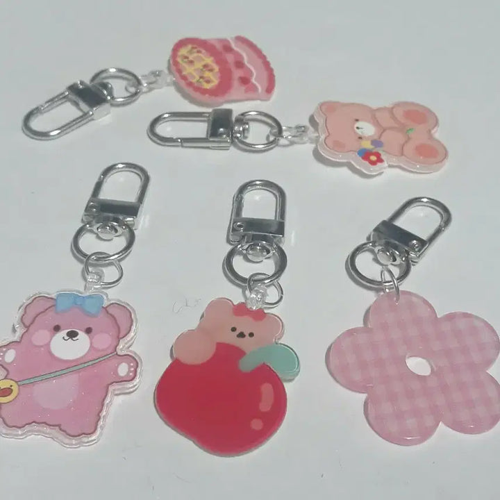 [BUNJANG] Cute Bear Flower Cake Acrylic Keychain Bundle Set / 귀여운 곰돌이 꽃 케이크 아크릴 키링 모음 일괄