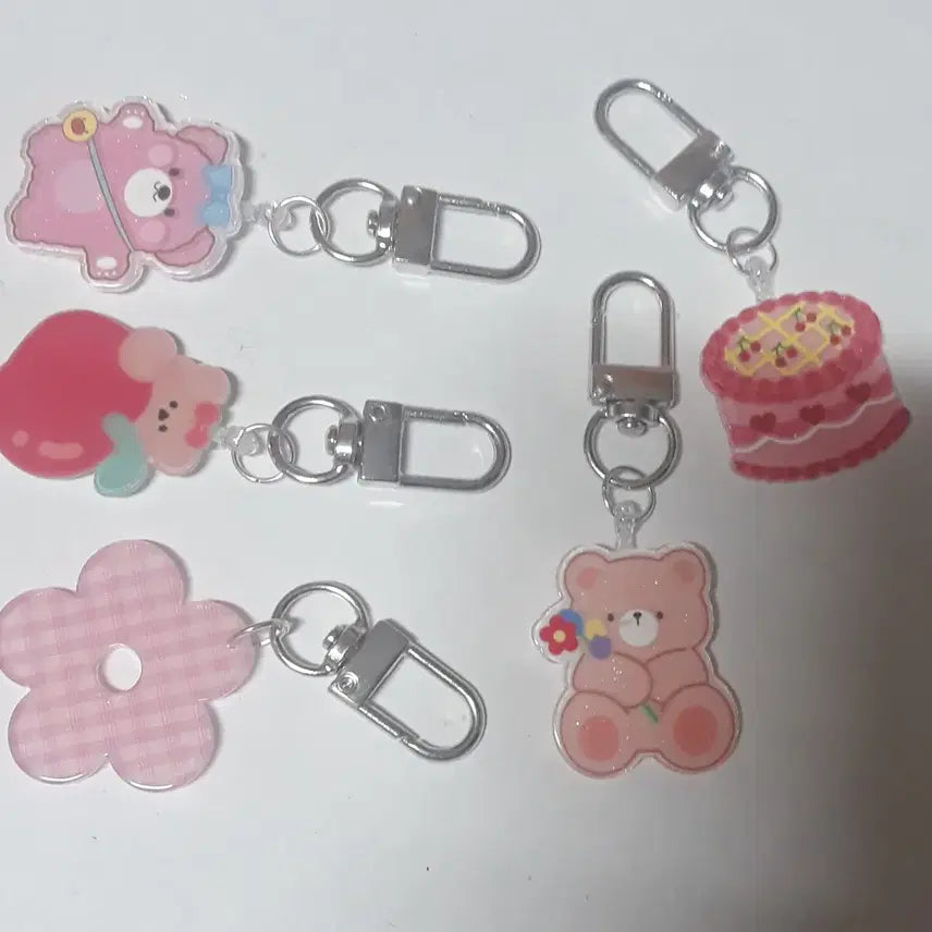 [BUNJANG] Cute Bear Flower Cake Acrylic Keychain Bundle Set / 귀여운 곰돌이 꽃 케이크 아크릴 키링 모음 일괄