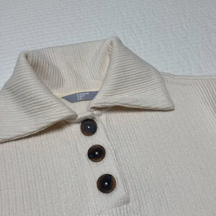 [BUNJANG] 8seconds Ivory Big Collar Ribbed Knit / 에잇세컨즈 아이보리 빅카라 골지 니트