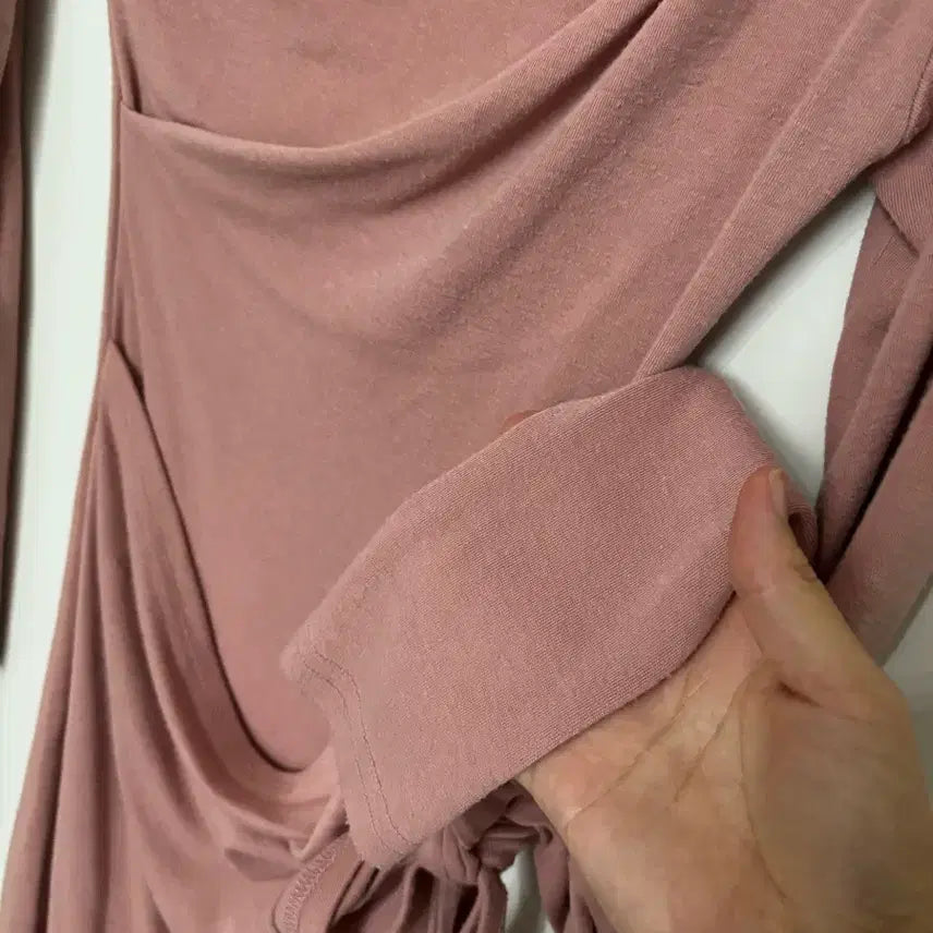 [BUNJANG] Pink Off-Shoulder Wrap Mini Dress / 핑크 오프숄더 랩 미니 원피스