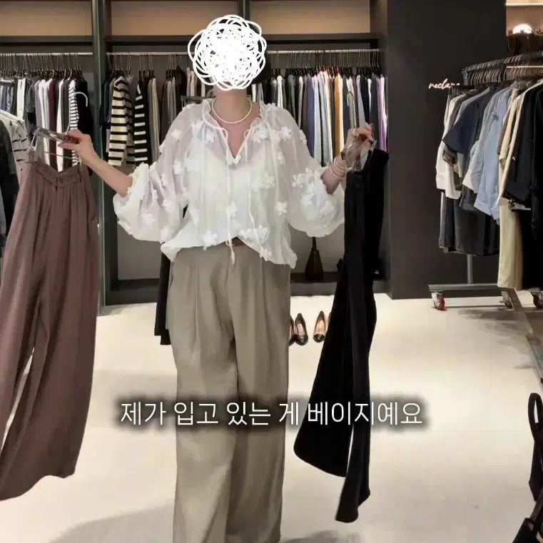 [SOLD OUT] 화이트 플라워 시스루 블라우스