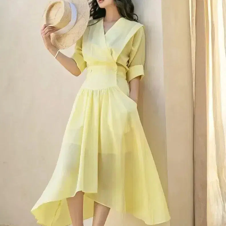 [BUNJANG] Unbalanced Hem Dress (Yellow) / 언발원피스(엘로우) 새상품
