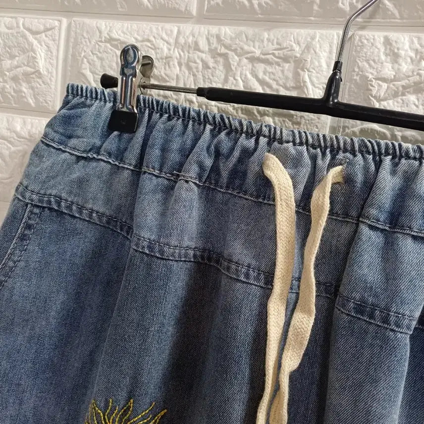 [BUNJANG] Banding Embroidered Denim Skirt / 밴딩 자수데님스커트