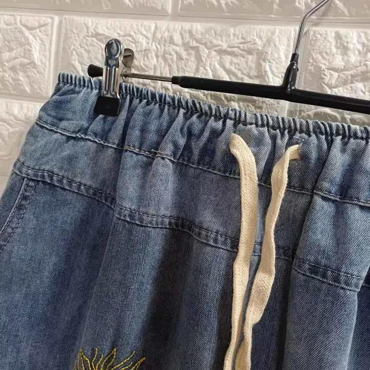 [BUNJANG] Banding Embroidered Denim Skirt / 밴딩 자수데님스커트