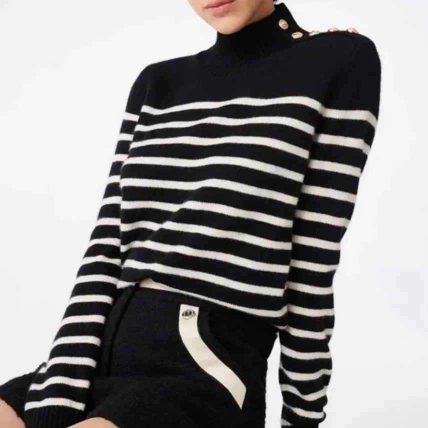 [BUNJANG] Maje Striped Knit Cashmere Sweater Size 1 / 마쥬 스트라이프 니트 블랙
