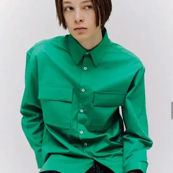 [BUNJANG] ezio Double Out Pocket Shirt Green / ezio 이지오 더블 아웃 포켓 셔츠 그린 / L사이즈