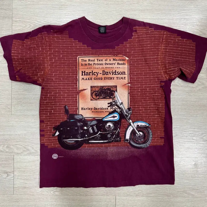 [BUNJANG] 90s Harley-Davidson Vintage Brick Pattern Short-Sleeve T-Shirt / 90s 할리데이비슨 빈티지 벽돌 패턴 프린팅 반팔 티셔츠