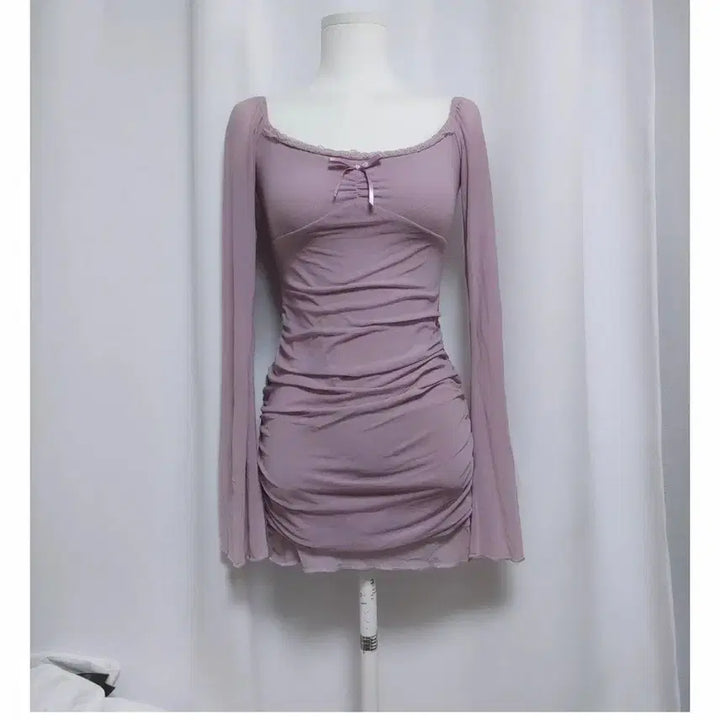 [BUNJANG] ZzD Purple Shirred Mini Dress / 젯젯디 zzd 퍼플 셔링 미니 원피스 긴팔티셔츠