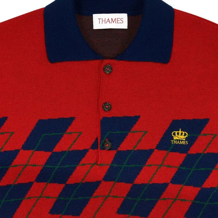[BUNJANG] THAMES Argyle Knit Polo Red XL / THAMES 아가일 니트 폴로 레드 XL