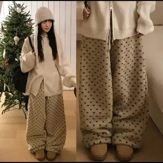 [BUNJANG] Dot Banding Wide Pants / 뽀글덤블도트밴딩와이드팬츠
