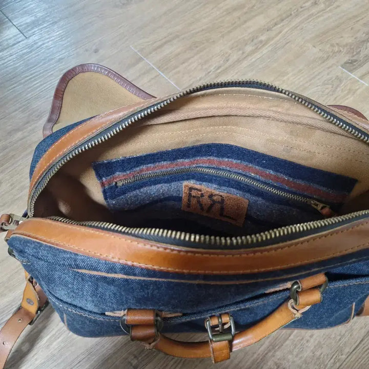 [BUNJANG] RRL Leather Trim Denim Briefcase Bag / RRL 가죽트림 데님 브리프케이스 가방
