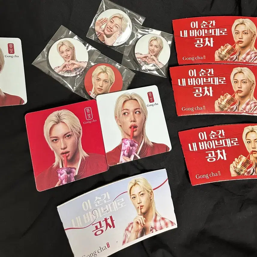 [SOLD OUT] 공차X필릭스 굿즈 일괄(컵홀더/코스터/버튼)