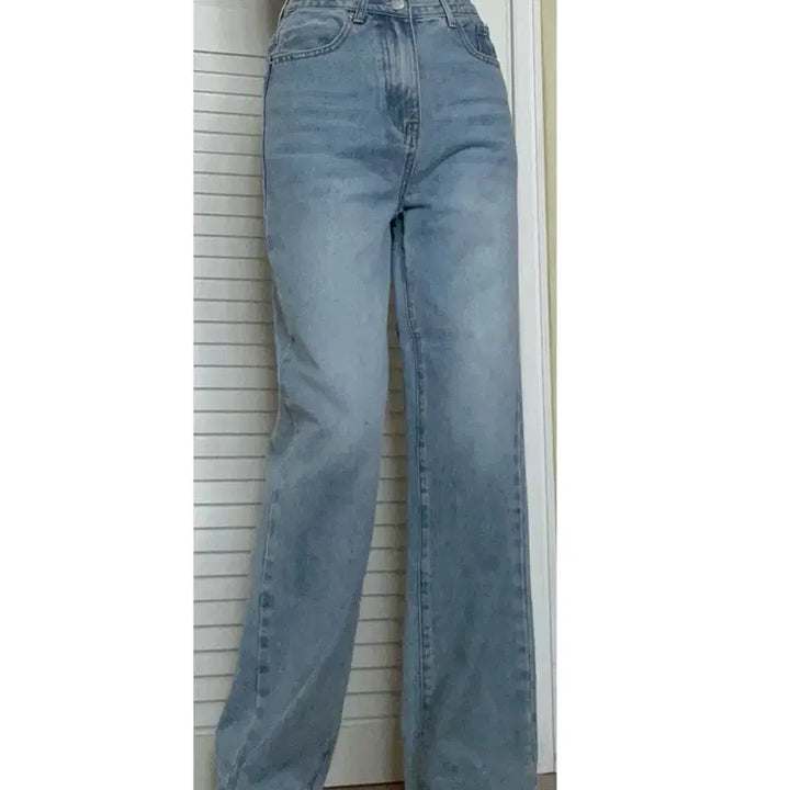 [BUNJANG] Light Wash Straight Wide Leg Denim Pants / 연청 데님 일자 와이드 팬츠 청바지