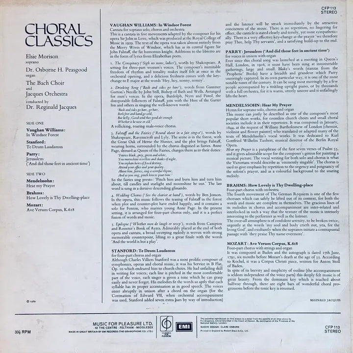 [BUNJANG] Various Artists Choral Classics LP (CFP 113) / 합창곡 선집