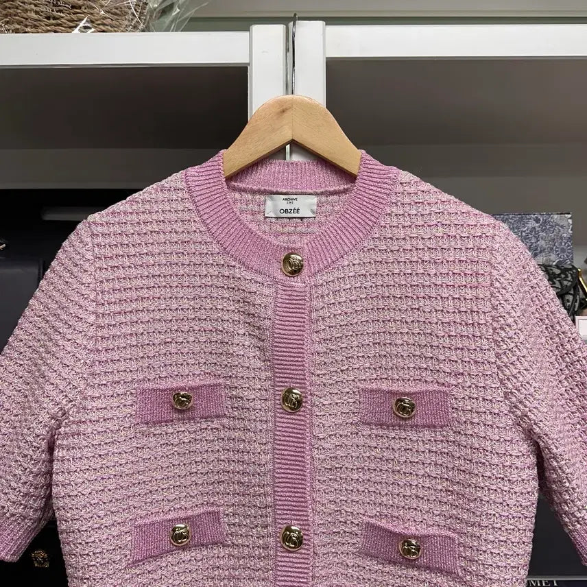 [BUNJANG] OBZEE Pink Tweed Knit Top / [ 한섬 ] OBZEE 오브제 핑크 트위드 탑