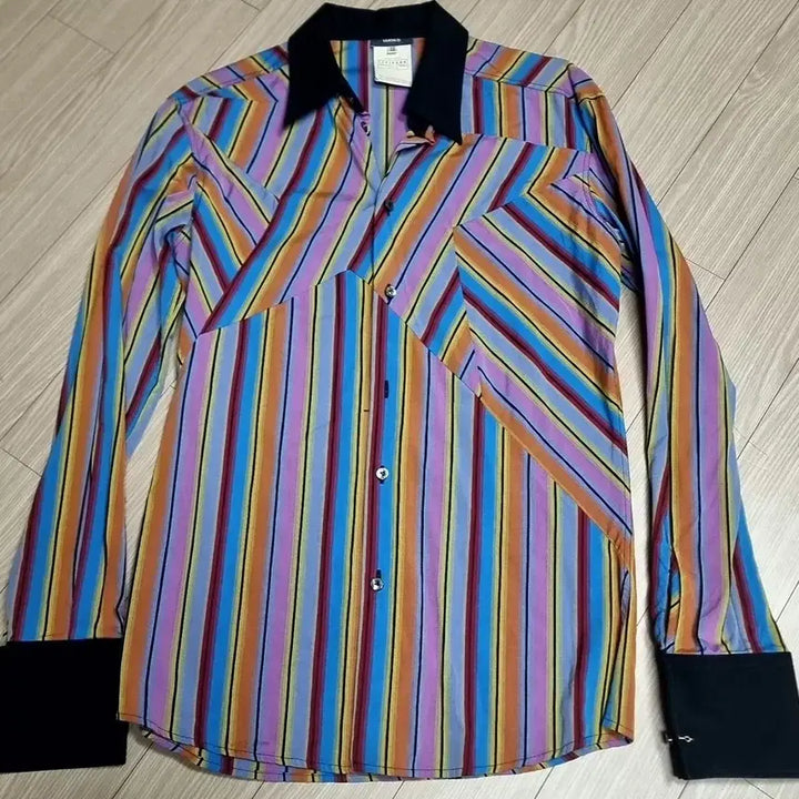 [BUNJANG] Versace Colorful Stripe Shirt / 빈티지 VERSACE 컬러풀 스트라이프 셔츠(95-100)