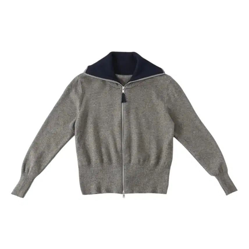 [BUNJANG] Miley Row Zip-Up Knit Cardigan Grey / 마일리로우 집업 니트 가디건 그레이