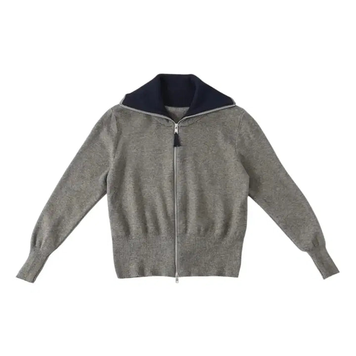 [BUNJANG] Miley Row Zip-Up Knit Cardigan Grey / 마일리로우 집업 니트 가디건 그레이