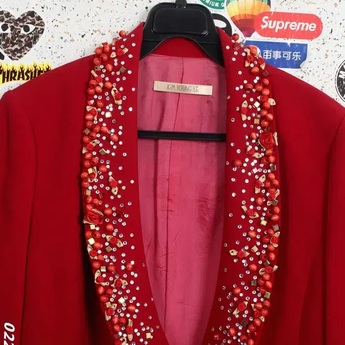 [BUNJANG] Youngse Kim Beaded Red Tone Suit Jacket / 여성~66 / 김영세 비즈장식 레드톤 정장자켓RD 26-101