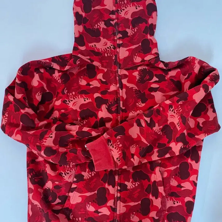 [BUNJANG] A Bathing Ape Fire Camo Red Full Zip Hoodie / og 베이프 불꽃카모 레드 후드집업