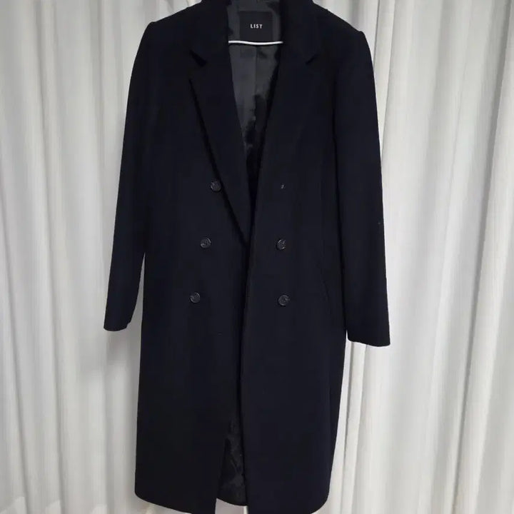[BUNJANG] LIST Double-Button Long Coat Navy / 리스트 더블 버튼 롱 코트 네이비
