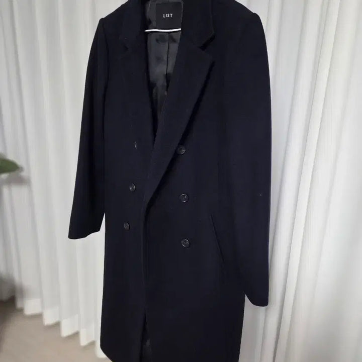 [BUNJANG] LIST Double-Button Long Coat Navy / 리스트 더블 버튼 롱 코트 네이비