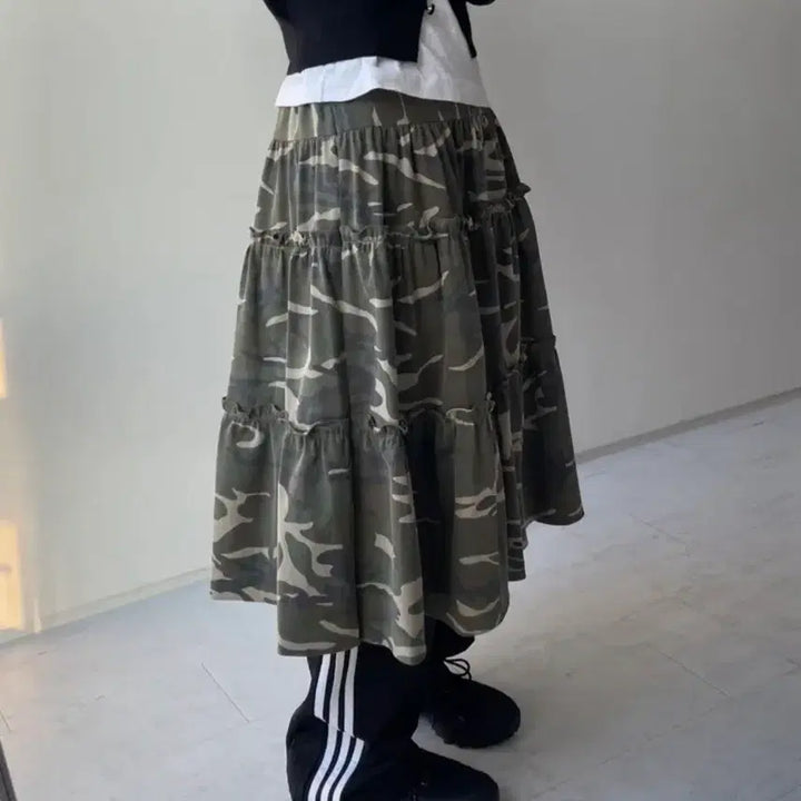 [BUNJANG] Camo Pleated Long Skirt / 카모 플리츠 스커트