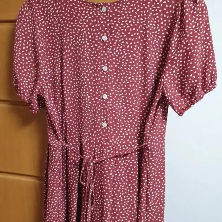 [BUNJANG] Patterned Burgundy Long Sleeve Dress / 패턴 반팔 롱 원피스 버건디
