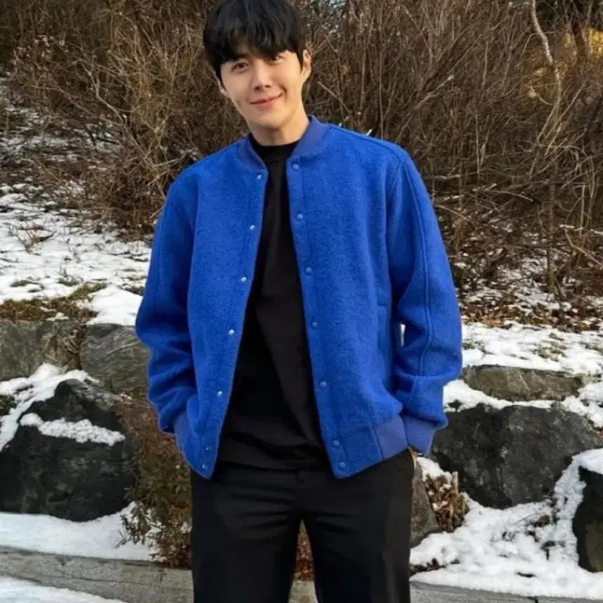 [BUNJANG] Zara Wool 100% Varsity Blouson Jacket - Blue M / 자라 울100 바시티 블루종  블루 M