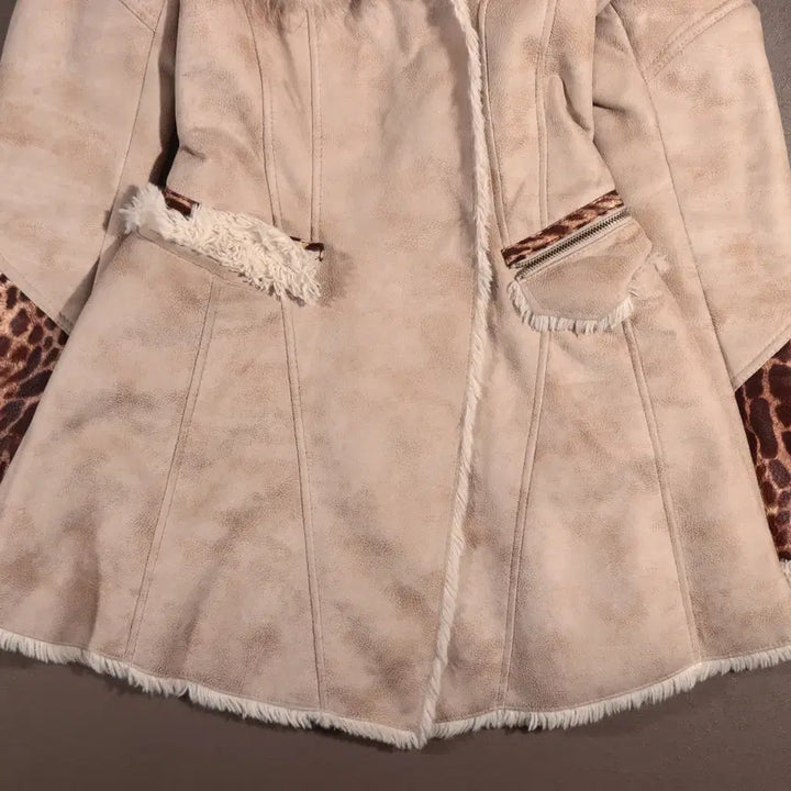 [BUNJANG] Vintage Leopard Print Hooded Coat / 빈티지 무스탕 퍼 레오파드 후드코트 C270