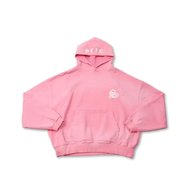 [BUNJANG] SKYZUM INDUCING Leather Patch Hoodie Pink / 스키즘인듀싱 LEATHER PATCH HOODIE, PINK