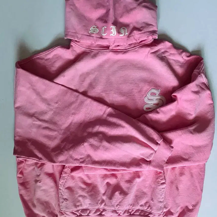 [BUNJANG] SKYZUM INDUCING Leather Patch Hoodie Pink / 스키즘인듀싱 LEATHER PATCH HOODIE, PINK