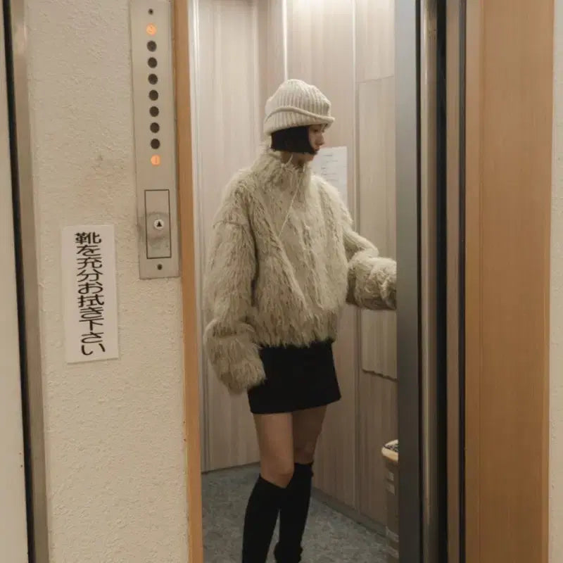 [BUNJANG] Creamvilla Pino Shearling Jumper Beige / 크림빌라 피노 시어링 점퍼 베이지